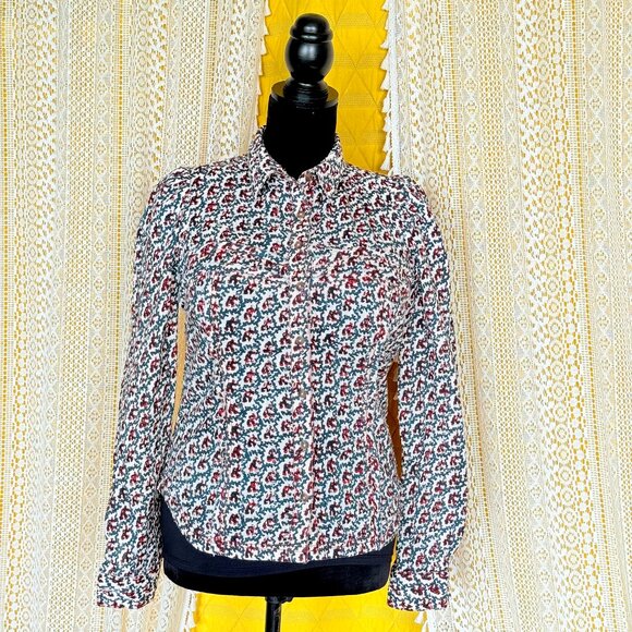 Pilcro Anthropologie Western Shirt XS Multicolor Swiss Dot Long Slv 100% Cotton - Picture 1 of 15